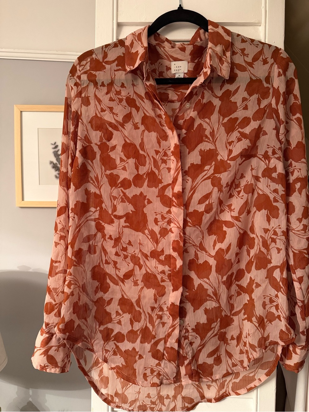 a new day Rust Floral Button-Down Blouse